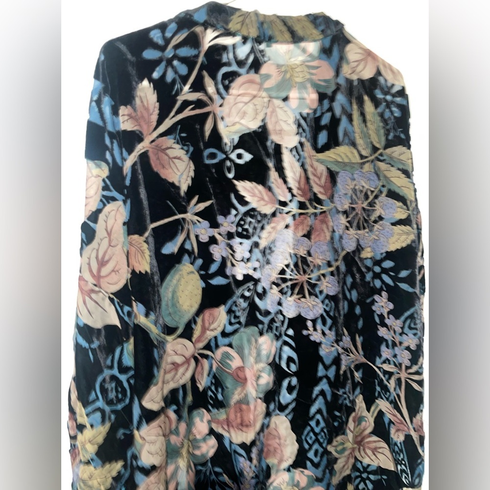 New! Double D Ranch Burnout Velvet Floral Kimono Cape Turquoise Fringe 🤠 Large - Picture 6 of 10